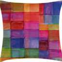 Ambesonne Abstract Throw Pillow Cushion Cover, Rainbow Colored Geometric Blurry Effects Watercolor, Decorative Square Home Accent Pillow Case for Living Room and Bedroom, 20" X 20", Blue and Red