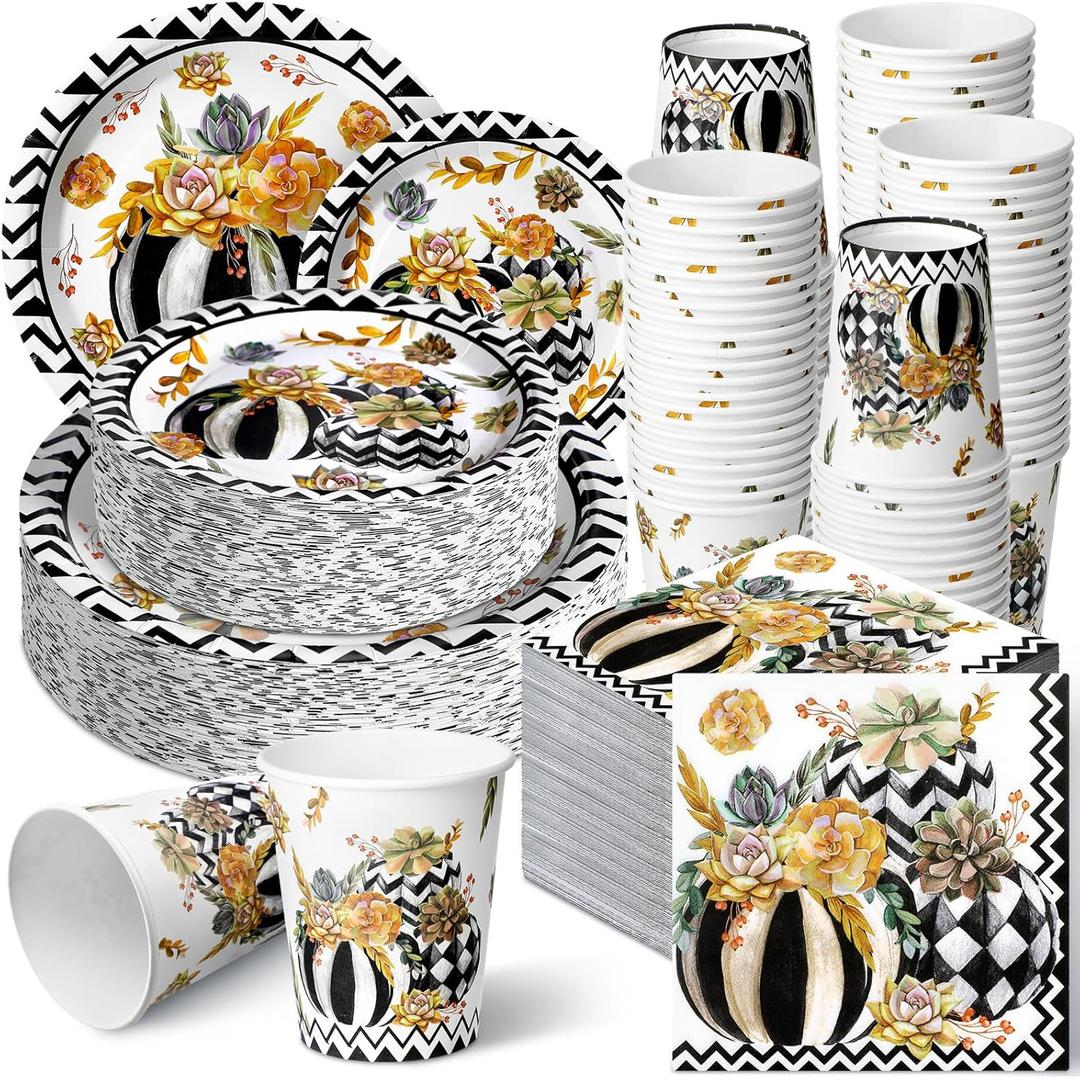 Hsei 250 Pcs Autumn Pumpkin Plates and Napkins Party Decorations Disposable Tableware Sets for Baby Shower Birthday Supplies Serves 50 Guests Dinnerware Bridal Shower Favors