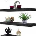 Wood Floating Shelves for Wall Decor, Rustic Wall Shelves for Bedroom Bathroom Kitchen Living Room, Set of 4 Black