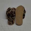 LZLER Womens Cross Band Slippers, Soft Plush Fleece Lightweight Non Slip Open Toe Flip Flop Shoes House Indoor Outdoor Fur Fuzzy Slippers (5-6, Brown Leopard)
