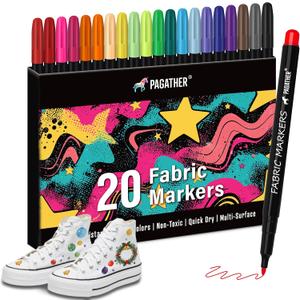 2 x Fabric Markers Permanent for Clothes, 20 Colors Fine Tips Paint Pens for Clothing Canvas Tote Bags T-Shirt and Shoes, Non Toxic Ink for Kids and Adults