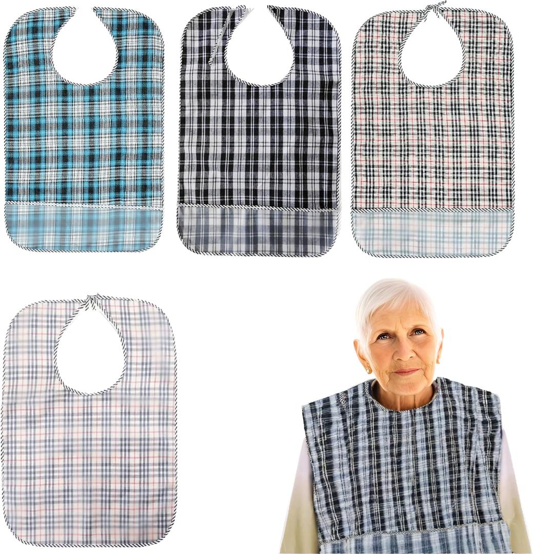 Moodmoon Adult Bibs,3 Pack Unisex Adult Bibs for Elderly Women Men, Waterproof Bib for Eating,Adjustable Waterproof Reusable