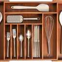 KitchenEdge Premium Silverware, Flatware and Utensil Organizer for Kitchen Drawers, Food-Safe Contract Grade, Expandable from 16 to 28 In, Natural Acacia