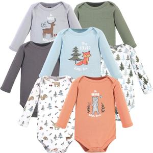 Hudson Baby unisex-baby Cotton Long-sleeve Bodysuits 7-pack (3-6 Months, Woodland Friends)