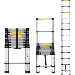 Telescoping Ladder, 12.5FT Aluminum Telescopic Extension Ladder with Non-Slip Feet, Multi-Purpose Collapsible Ladder for RV or Outdoor Work,330lbs Capacity