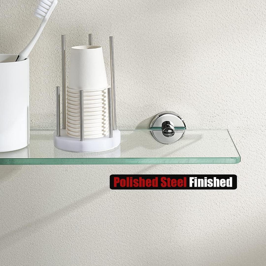 JQK Bathroom Glass Shelf Chrome, Tempered Glass Shower Storage 20 by 5 inches, 304 Stainless Steel Polished Chrome Wall Mount, 1 Pack, TGS101L20-CH-P2