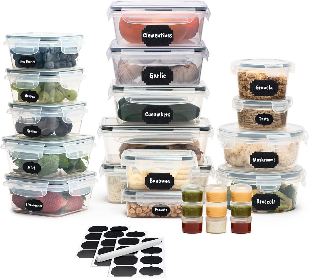 50 PCS Food Storage Containers with Lids (25 Containers & 25 Lids), Reusable, Airtight, BPA-Free, Stackable, for Kitchen & Pantry organization, Meal Prep, lunch prep, Freezer & Microwave Safe