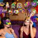 36pcs Mardi Gras Ornaments for Tree,Wooden Purple Yellow Green Hanging Decorations Car Crown Mask Gnome Decor Home Carnival Holiday Party Favors