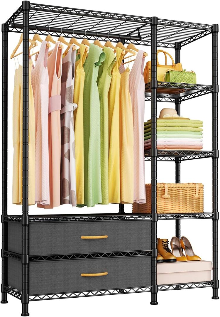 Ulif F3 Heavy Duty Clothes RackWith Fabric DrawersFreestanding Clothing Racks for Hanging ClothesAdjustable Closet Organizer SystemPortable Garment Rack 40" W x 15" D x 72" HMax Load 700LBSBlack