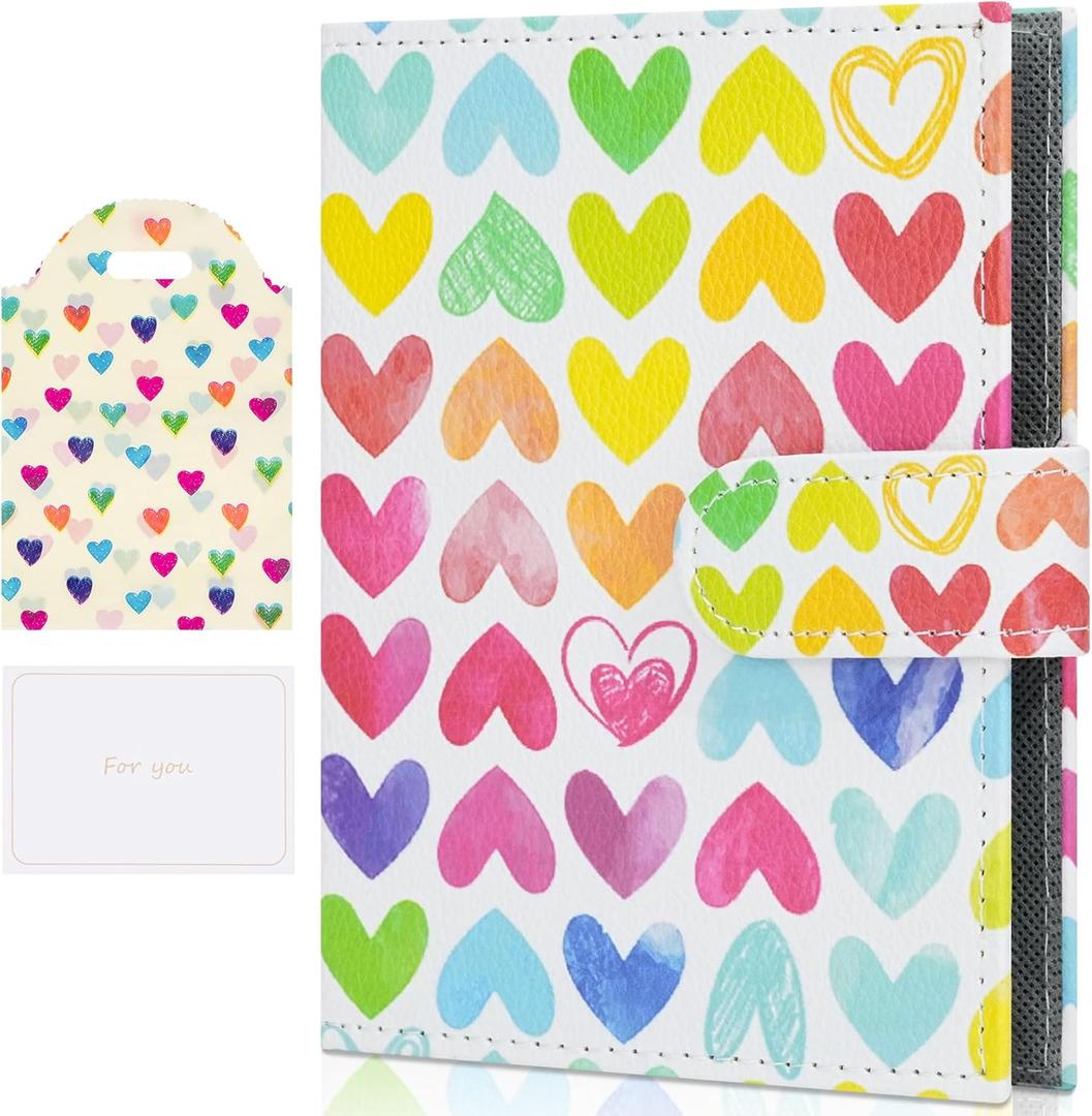 Vienrose Photo Album 4x6 Holds 52 Pictures with PU Leather Printed Cover, 26 Pockets Small Memory Book for Wedding Baby Family Graduation Memories, Full-Print Hearts