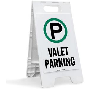 SmartSign 25 x 12 inch Valet Parking Two-Sided Folding Floor Sign, Digitally Printed Plastic, Green, Black & White, Medium Signage