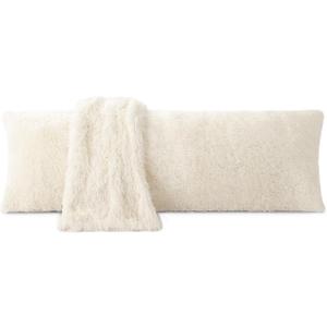 ZonLi Fuzzy Body Pillow Cover, 20 x 54 Pillowcase, Faux Fur Long Pillow Cover with Zipper, Fluffy Soft Plush Decorative Cases for Bed, White