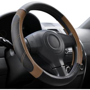 Elantrip Leather Steering Wheel Cover 15 1/2-16 inch Universal Padded Soft Grip Breathable for Car Truck SUV Jeep Anti Slip Brown (Black and Brown)