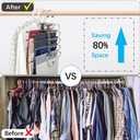 Magic Pants Hangers Space Saving - 2 Pack for Closet Multiple Layers Multifunctional Uses Rack Organizer for Trousers Scarves Slack (2 Pack with 10 Metal Clips), 11.1l X 12.8w X 2.3h Inches