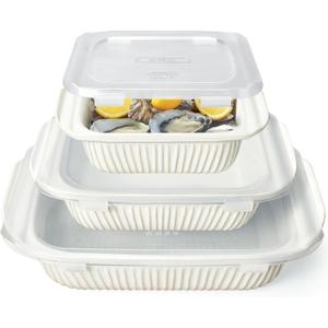 Artena Casserole Dishes For Oven, Ceramic Baking Dish, Large Lasagna Pan With Handles, Baking Pan Casserole Dish, Rectangular Bakeware Deep, White, Set Of 3 (5.1Qt/2.3Qt/1.1Qt) (Baking Dish With Lids)
