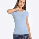 Womens Seamless Short Sleeve Workout Tee Featherlight Nylon Top for Gym Yoga Daily Wear (Blue)
