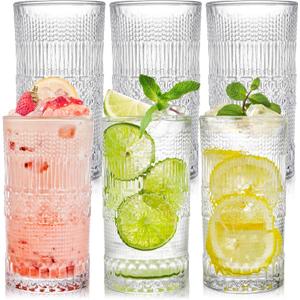 Cedilis Set of 6 Romantic Water Glasses, 13oz Highball Glasses Tall Drinking Glasses, Crystal Glassware Set for Beer, Juice, Whiskey, Cocktail, Beverages