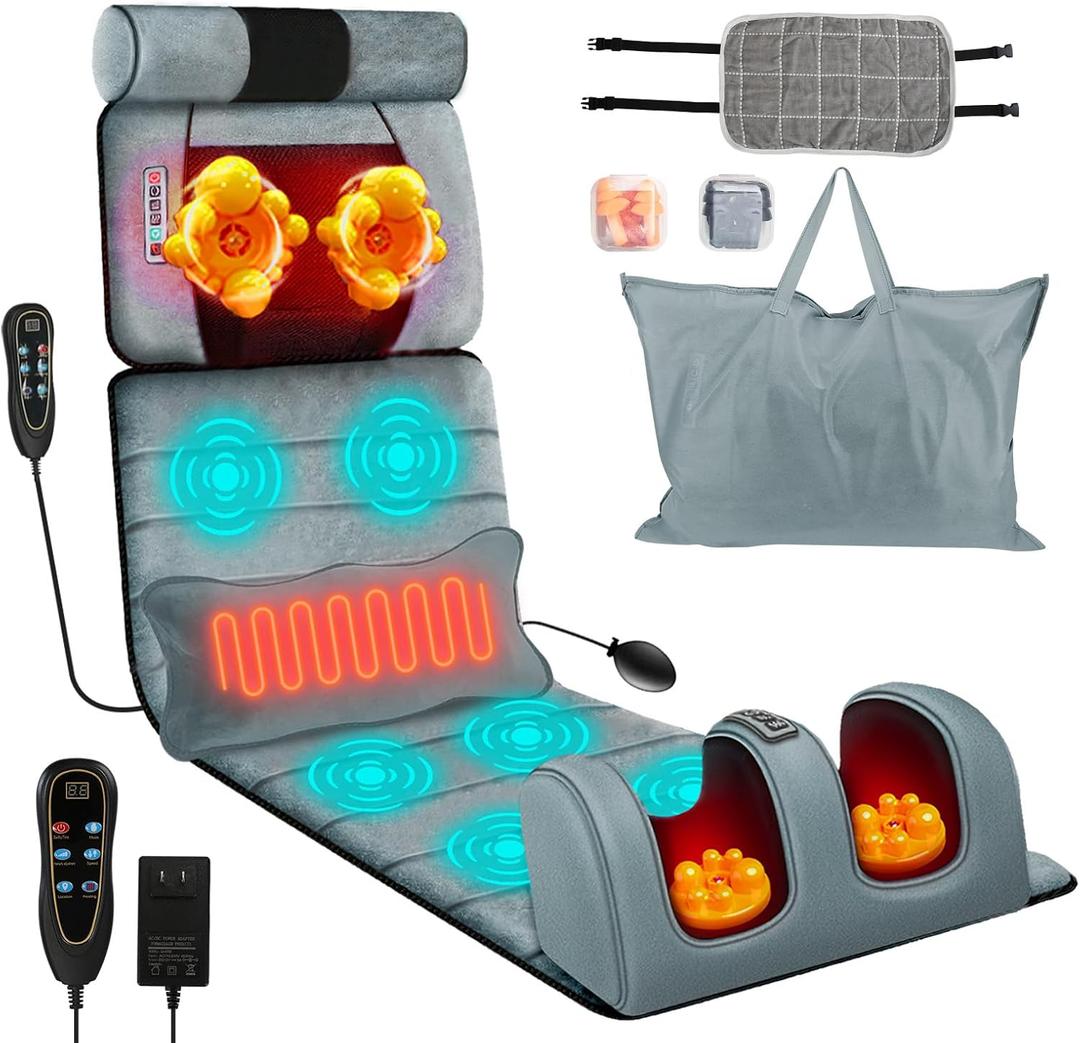 Moclever Full Body Massage Mat with Heat Vibration Massage Pad for Back, Neck, Foot & Lumbar Support Foldable Cushion Mattress with Timer & Adjustable Intensity for Home or Office Use