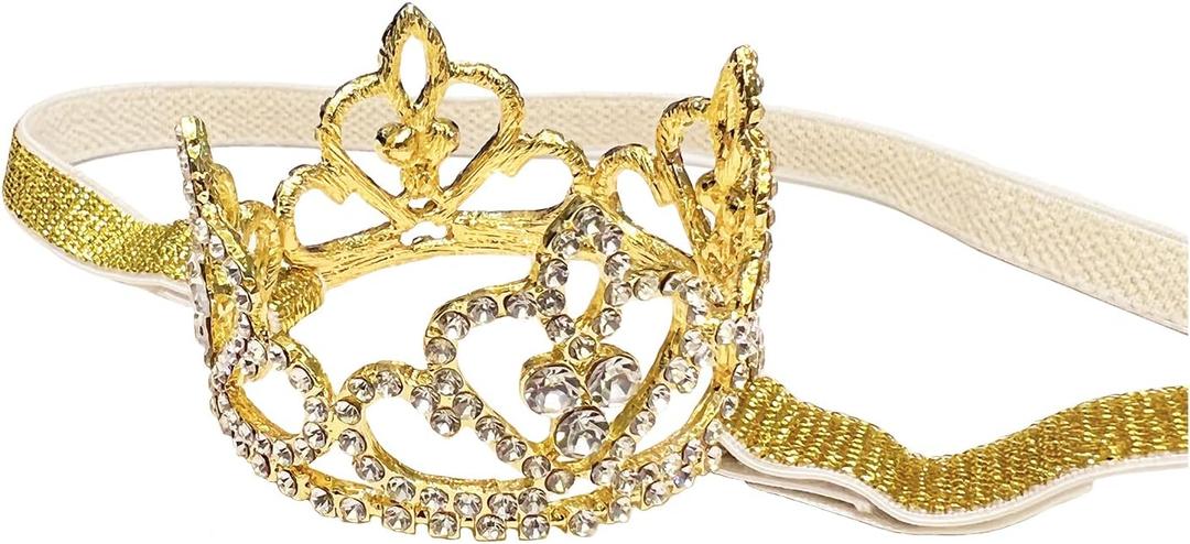EleMirsa Baby Girl Infant Toddler Crystal Crown Tiara Gold Headband Baby Photography Headband Props, Gold