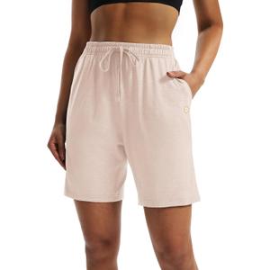 LUCKYCATCUS Women's 7" Bermuda Shorts Jersey Shorts with Pockets Workout Yoga Athletic Long Shorts for Women (Beige, XXL)