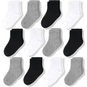CozyWay Baby & Toddler Socks Crew Comfy Cotton Socks For Girls and Boys Babies Soft & Breathable Infant - 12 Pack (3-5T, Black White Gray)