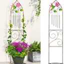 Plant Stands with Garden Trellis, 48 Metal Standing Wind Chimes Plant Pot Trellis with Hummingbird for Garden Patio Backyard Climbing Plants Outdoor Decor