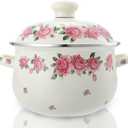 Retro Flower Enamel Stockpot with Lid,Stockpots for Cooking,Vintage Floral Stew Bean Simmer Pot with Handle, Kitchen Soup Pot, Safe for Induction Cookers, Gas Stove (PINK-5QT)