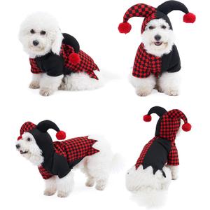 Yoption Jester Clown Dog Costumes, Pet Halloween Cosplay Hoodie Funny Outfits Apparel for Puppy Dogs Kitten (XL) (17.72'' in Neck Girth, 19.69'' in Chest)