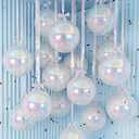 Jenaai 30 Set Round Foil Balloons Bulk 22 Inch 4d Metallic Giant Balloons Set with Satin Bows Ribbon for Ceiling Holiday Ornaments New Year Birthday Wedding Party Decoration(Iridescent)