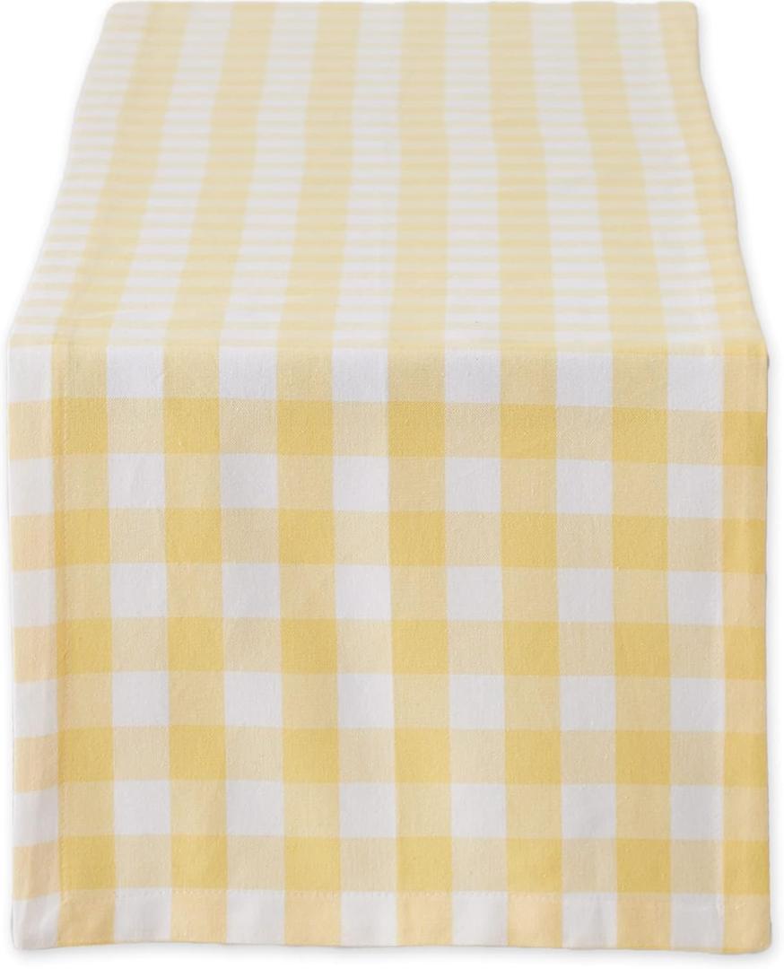 DII Checkered Tabletop Collection 100% Cotton, Machine Washable, Table Runner, 14x108, Yellow
