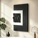 AMAATE 3D Textured Black Wood Geometric Relief Sandstone Framed Wall Art | 3D Tactile Black Wood Block Relief Sandstone Wall Art, Monochrome Framed Decor, Minimalist Design for Living Room Bedroom, 24 x 36 Inch 1 Pack
