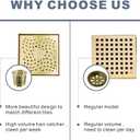 Brushed Gold Square Shower Drain with Flange 4x4, HIDROP 4 inch SUS 304 Stainless Steel Brass Gold Shower Floor Drain with Removable Hair Strainer