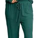 Women Pajamas Set Loungewear Ribbed Long Sleeve Top and Pants with Pockets Lounge Sweatsuit Set (Green, XXL)