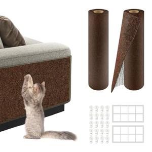 2Pack Total 78.7"x15.8" Cat Scratch Mat for Cat Couch Furniture and Wall Protector | Trimmable Self-Adhesive Carpet Climb Cat Scratcher for Covering Cat Tower and Replacement Pads (Brown)