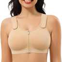 CYDREAM Zip Front Closure Wireless Bras for Women Full Coverage Post Surgery Compression Back Smoothing Comfort Adjustable, M, Beige