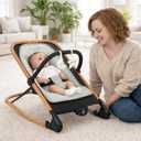 Dream On Me Rock On Me 2-in-1 Baby Rocker and Stationary Seat, Adjustable Recline, Gentle Music & Vibration, 3-Point Safety Harness, Detachable Toy Bar, Folds Compact for Travel Black & Grey