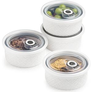 16 oz Creme Brulee Ramekins Oven Safe, Small Souffle Ramekin with lid, Mini Porcelain Ramekins Set with Covers, Small Ceramic Baking Dish Set of 4 (White (with Lid))