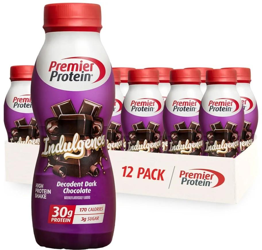 Premier Protein Shake INDULGENCE, Decadent Dark Chocolate, 30g Protein, 170 Calories, 3g Sugar, 11.5 fl oz, 12 Pack, Best By: 05-29-26