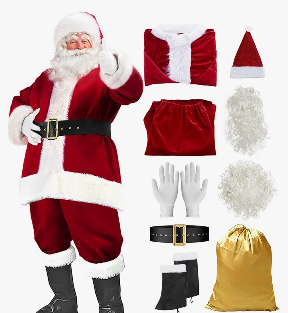 Santa Claus Costume for Men Women Adult - 10pc. Christmas Santa Suit Outfit XXL