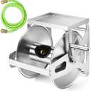 GADFISH Garden Hose Reel Wall Mount,Stainless Steel Metal Hose Reel With Storage Platform, Heavy Duty Wall Mount Hose Reel, 100-Ft 5/8"Hose Holder Wall Mount For Outdoor Watering