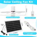 1 Set Portable Solar Ceiling Fan Kit 15w Monocrystalline Solar Panel USB Hanging Ceiling Fan with On/Off Button for Patio Camping Tent Chicken Coop Greenhouse Shed