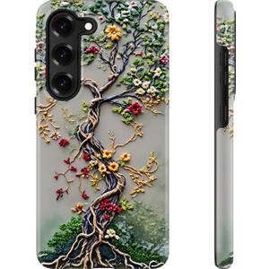 Esdot for Samsung Galaxy S23 Case - Wireless Charging Compatible Dual-Layer Soft Silicone + Hard Shell - Wildflower Design - Protective Phone Cover for Women Girls - Tree of Life