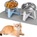 Elevated Cat Bowls, 5.5 Wide Stainless Steel Cat Bowls with Food Mat & Metal Stand, Raised Pet Water Food Feeder with Non-Slip Raised Stand for Cats, Kittens, Puppy, Small Dogs