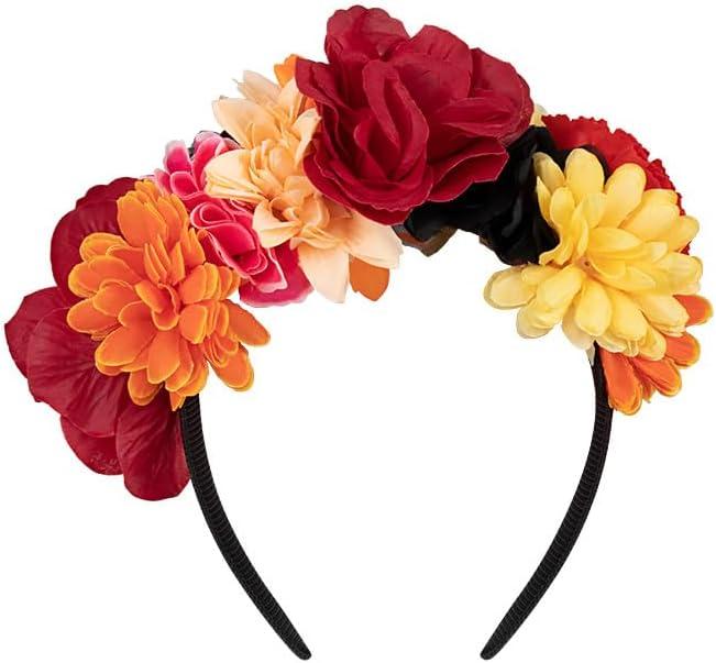 Mexican Flower Headband Day of The Dead Women Halloween Party Dress Up Props Stage Performance Headwear Accessories