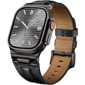 Leather Band for Apple Watch Ultra 3/Ultra 2 Bands 49mm 46mm 45mm 44mm, Top Genuine Leather Designer Replacement Strap for iWatch Ultra 3 2 1 SE series 11 10 9 8 7 6 5 4 3