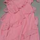 HOCILLE Women's Sexy V Neck Backless Bodycon Spaghetti Strap Elegant Ruffle Maxi Cocktail Party Dresses (Medium, Pink)