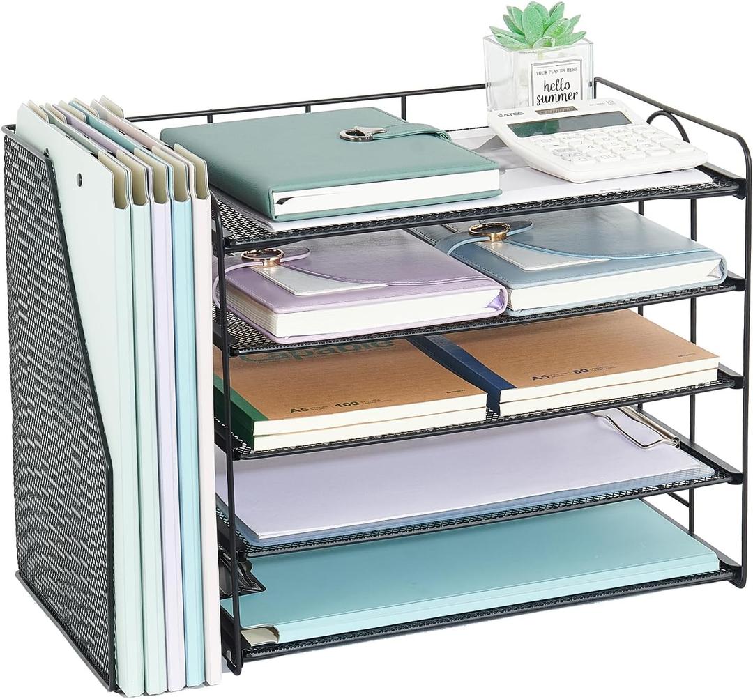 OPNCIE Desk Organizers and Accessories, 5 Tier Paper Letter Tray File Organizer, Office Organization Storage Desk Accessories Workspace Desktop Organizer for Classroom Office Supplies Decor(Black)