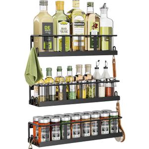 Bunoxea Spice Rack Wall Mounted 3 Pack, Space-Saving Spice Organizer for Spice Jars and Seasonings,Screw or Adhesive Hanging Spice Rack Organizer for Your Kitchen Cabinet,or Pantry Door