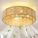 KAISITE Boho Caged Ceiling Fan with Light and Remote Control 19" Rattan Fandelier 6 Speeds Low Profile Bladeless Ceiling Fan Flush Mount Chandelier Fan for Bedroom Living Room, 19.3in-A