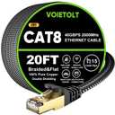 VOIETOLT Cat 8 Ethernet Cable 20 FT Flat, High Speed 40Gbps 2000Mhz Braided Internet Cable with Gold Plated RJ45 Network LAN Cable SSTP, Heavy Duty Ethernet Cord Compatible for PS4/5, for Modems, PC
